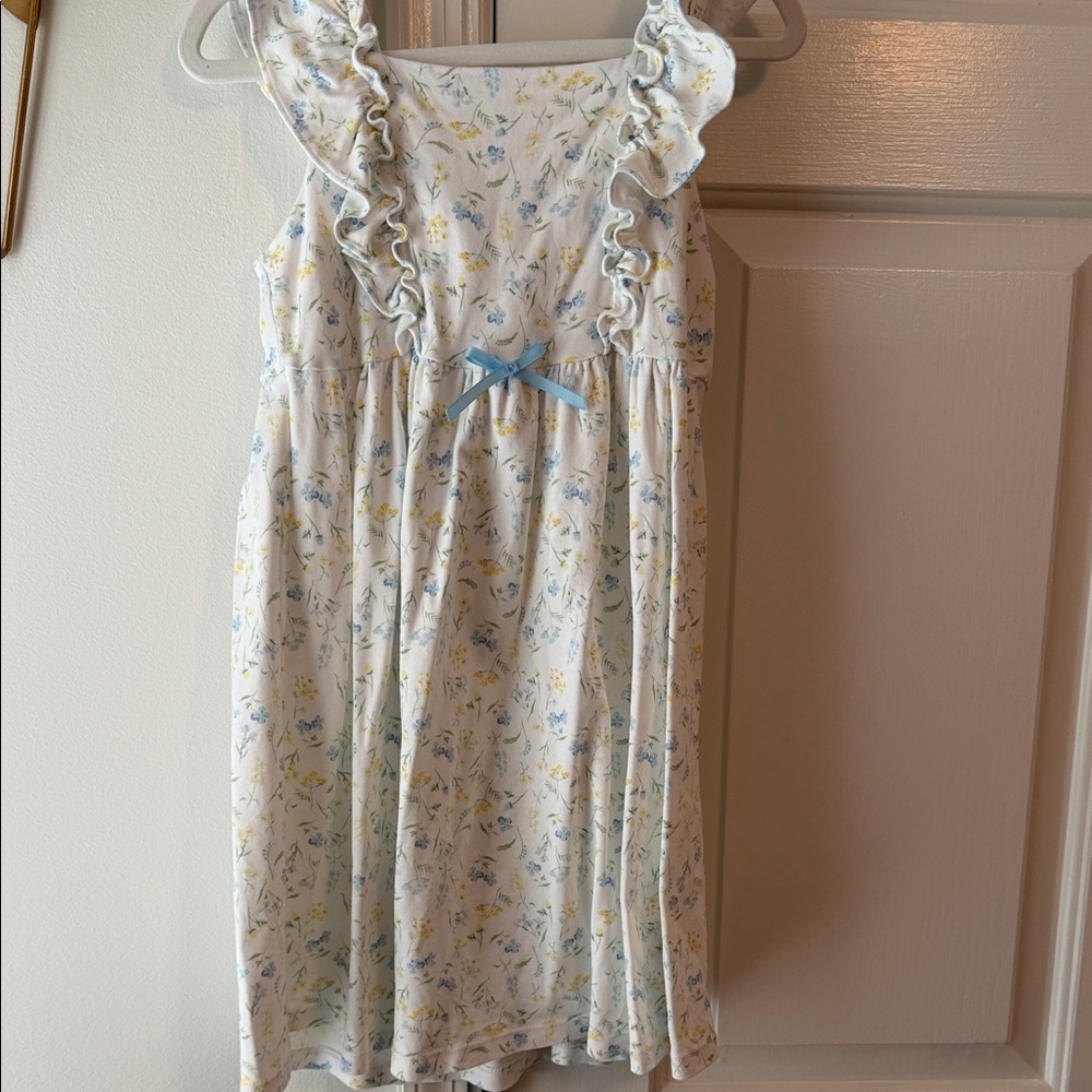 Floral Ruffle Dress with Blue Bow